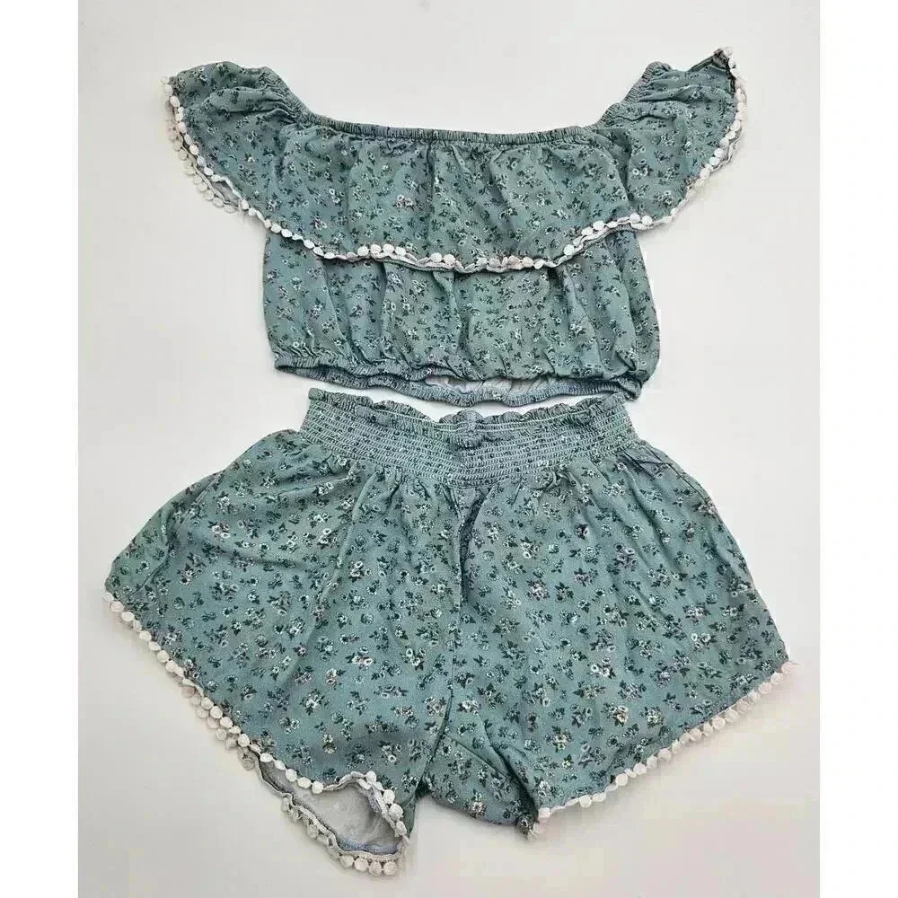 Joyfolie Mia Joy Girl's Size 10 Blue Floral Ruffled Top and Shorts